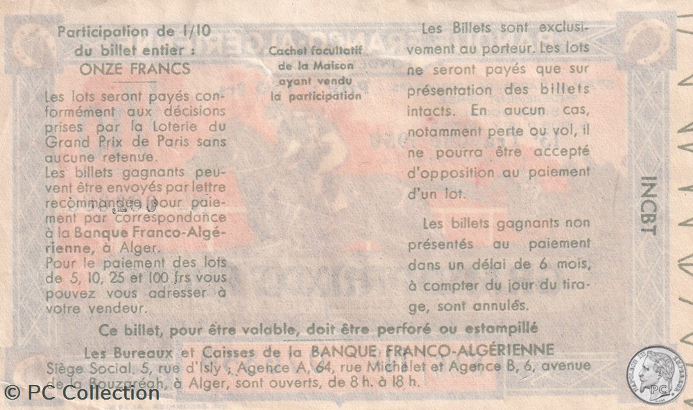 Banque Franco Algérienne 1/10 éme 13éme Tranche 1950 billets afrique banque franco algerienne 1 10 eme 13eme tranche 1950