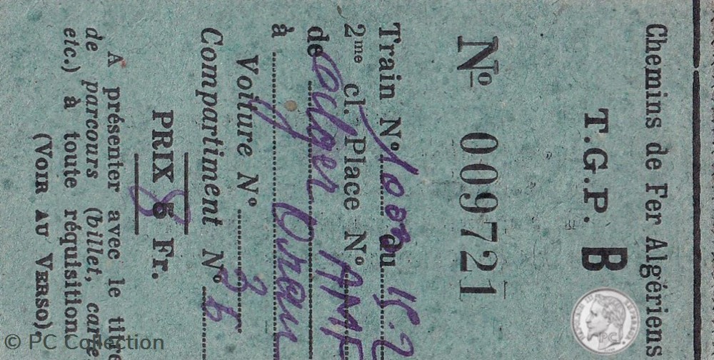 documents anciens titres transport chemins de fer algeriens t g p b alger oran