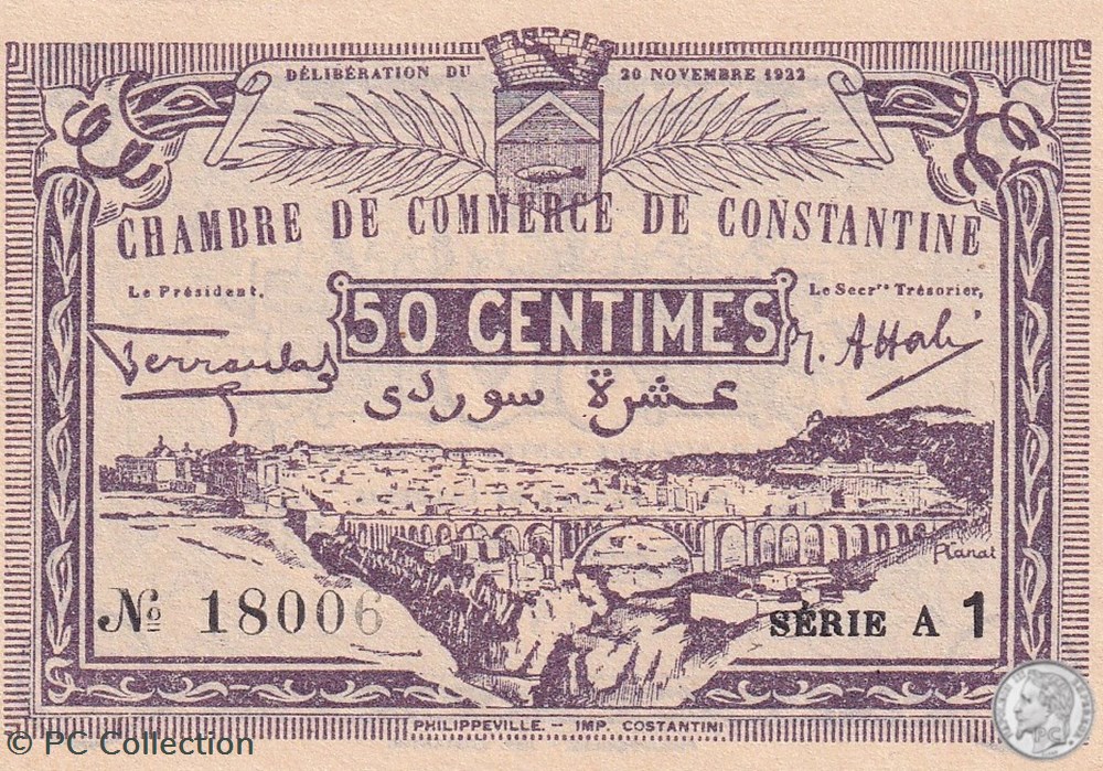 140-40- 20/11/1922 Constantine 50 Centimes Cdc Séries A1 billets afrique algerie 140 40 20 11 1922 constantine 50 centimes cdc series a1