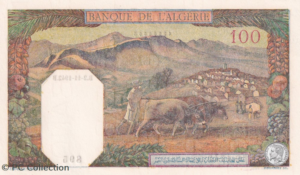 1942 Pick88 895 100 Franc algérien Unc billets afrique 1942 pick88 895 100 franc algerien unc