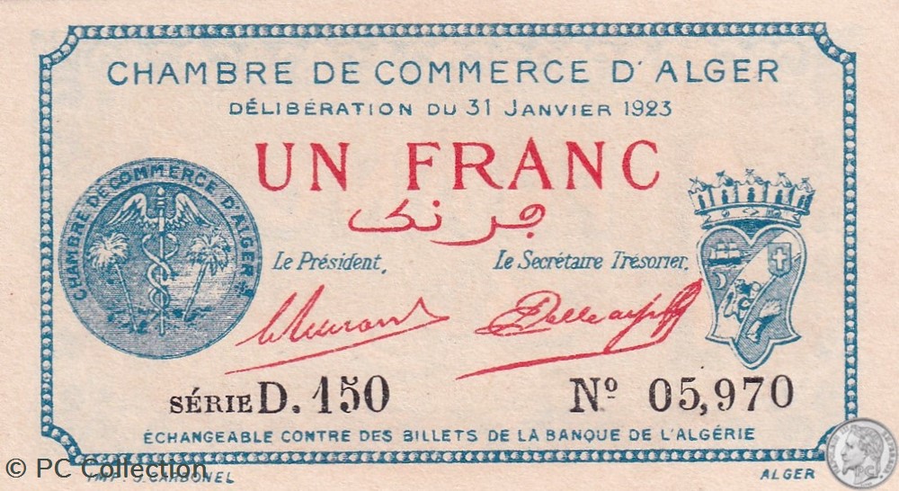137-26-31/1/1923 Alger 1 Franc Cdc.(3) billets afrique algerie 137 26 31 1 1923 alger 1 franc cdc 3