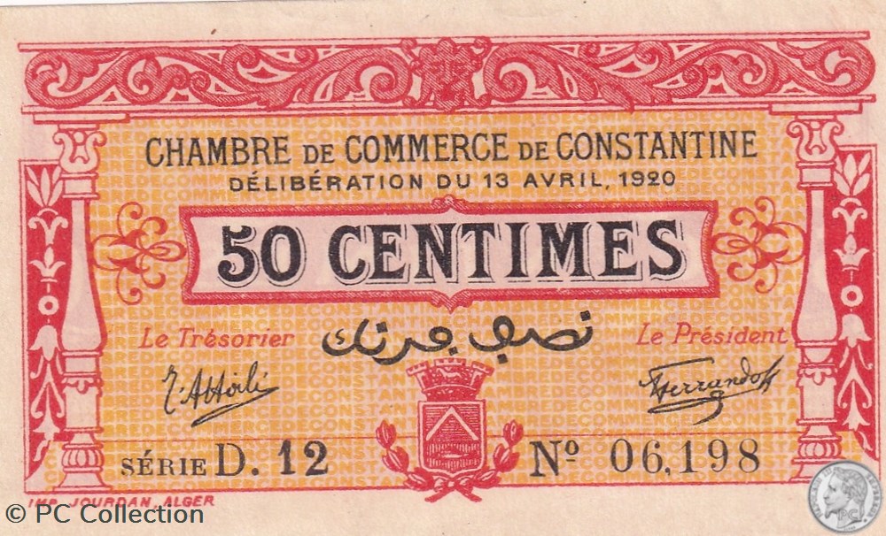 billets afrique algerie 140 23 13 4 1920 constantine 50 centimes cdc series d10