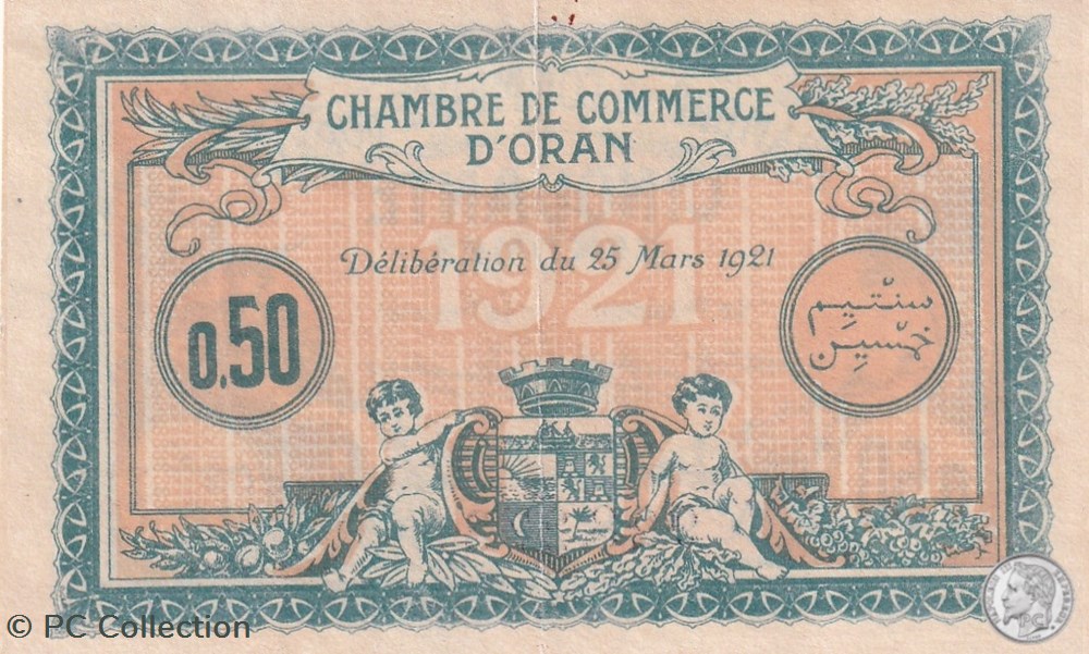 billets afrique algerie 141 25 25 03 1921 oran 50 cts cdc