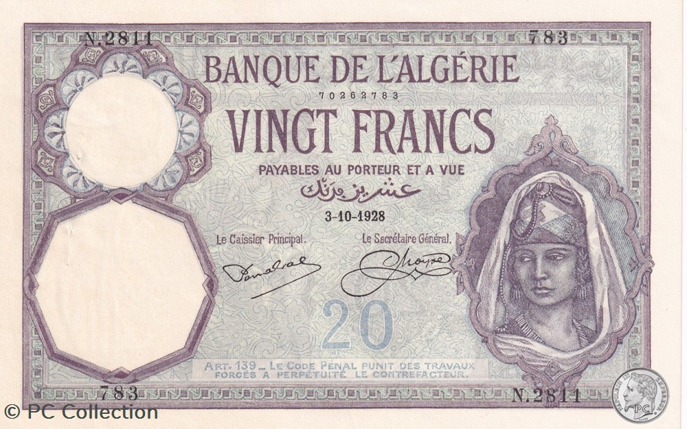 1928 Pick78b 20 Franc algérien 783 Spl billets afrique 1928 pick78b 20 franc algerien 783 spl