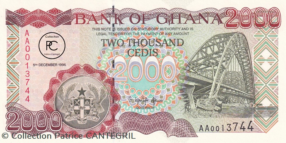 1996 Pick33a 2 000 GH₵ - Cedi ghanéen Unc billets afrique ghana 1996 pick33a 2 000 gh cedi ghaneen unc