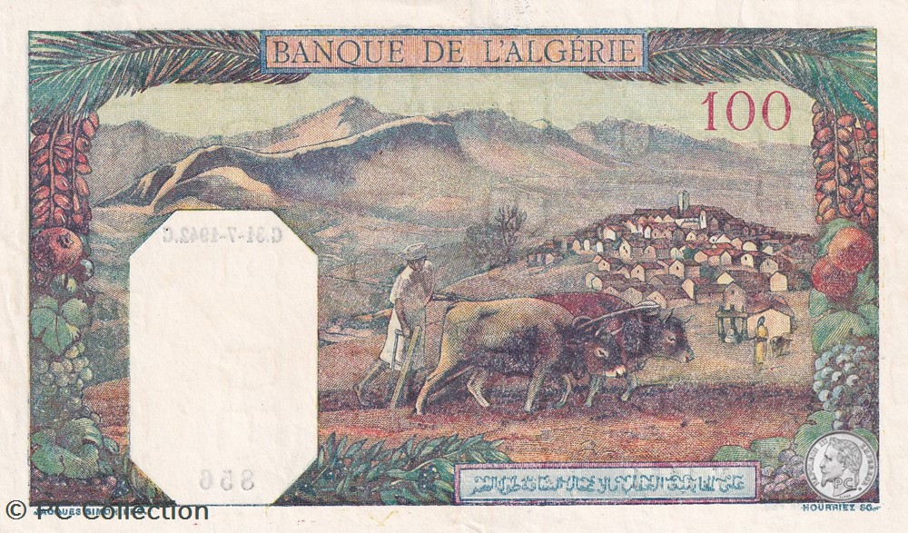 1942 Pick88 100 Franc algérien 856 Unc billets afrique 1942 pick88 100 franc algerien 856 unc