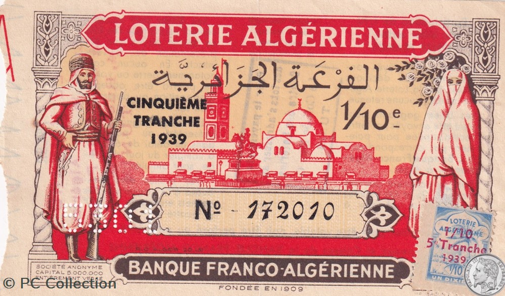 Banque Franco Algérienne 1/10éme 5éme Tranche 1939 billets afrique banque franco algerienne 1 10eme 5eme tranche 1939