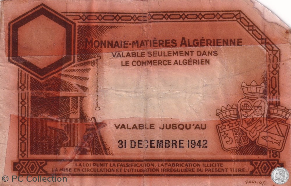 * Bon 5 Kilogs Fers Gouvernement Général Algérie 1942 billets afrique bon 5 kilogs fers gouvernement general algerie 1942