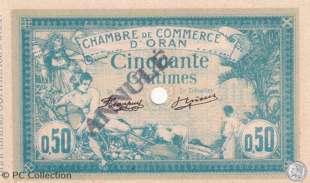 billets afrique algerie 141 6 10 11 1915 oran 50 cts serie annule cdc