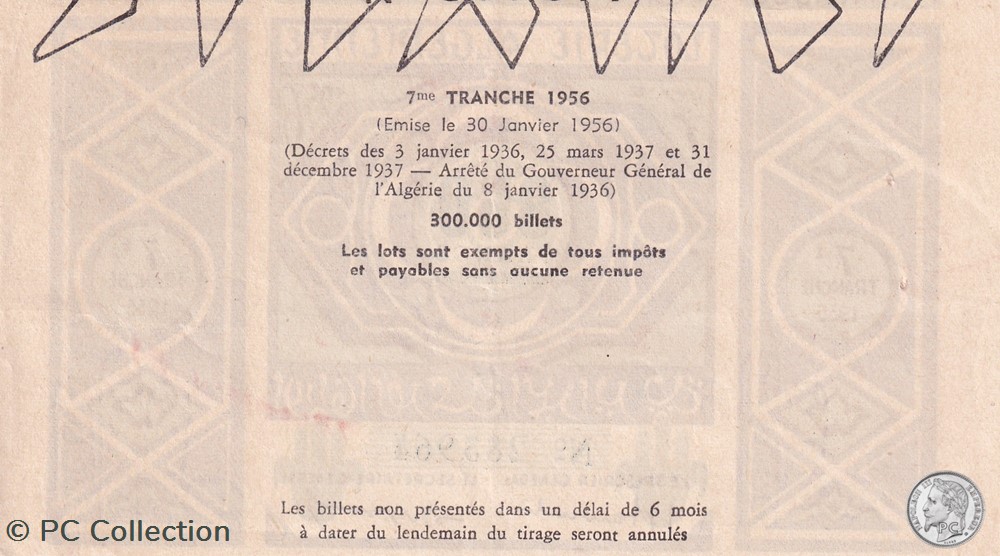 Loterie Algérienne 7éme Tranche 1956 billets afrique loterie algerienne 7eme tranche 1956