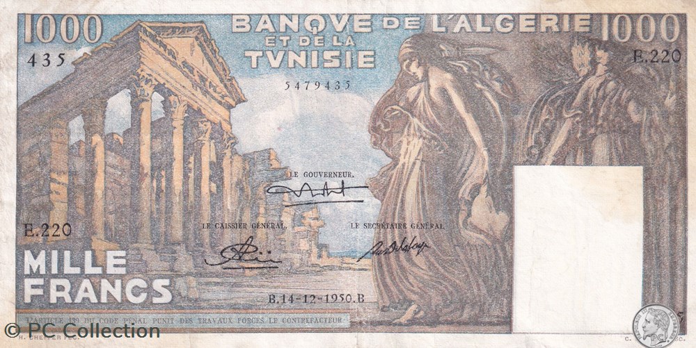 billets afrique algerie 1950 pick 29a 1000 francs temple romain type 1950