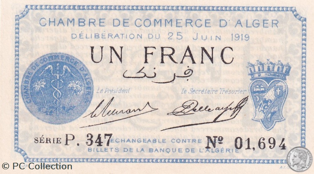 137-12-25/6/1919 Alger 1 Franc Cdc.(7) billets afrique algerie 137 12 25 6 1919 alger 1 franc cdc 7