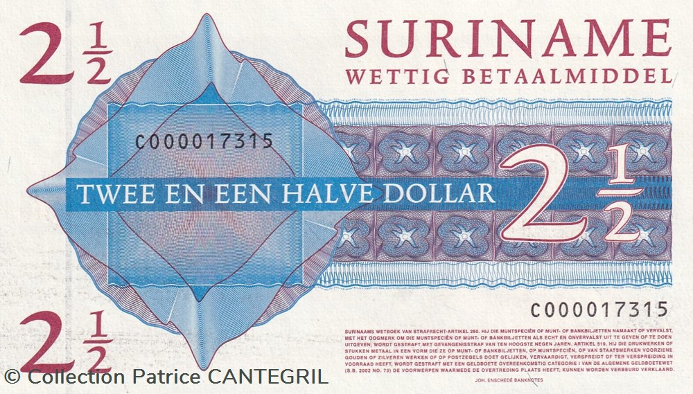 2½ Dollar Government 01.01.2004 Unc Pick 156 billets amerique du sud suriname 2 dollar government 01 01 2004 unc pick 156