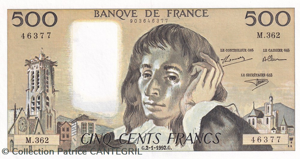 1992 Pick 156i 500 Francs Pascal Unc billets europe france 1992 pick 156i 500 francs pascal unc