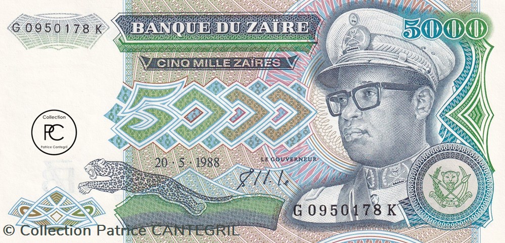 1988 Pick37b 5 000 Ƶ - Zaïre zairéen Unc billets afrique 1988 pick37b 5 000 zaire zaireen unc