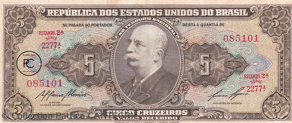 1953 Pick158e 5 Cruzeiro brésilien Spl billets amerique du sud 1953 pick158e 5 cruzeiro bresilien spl