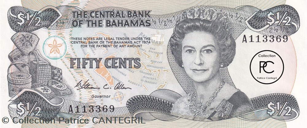 1984 Pick42a ½ $ - Dollar bahaméen Unc billets amerique centrale et caraibes bahamas 1984 pick42a dollar bahameen unc