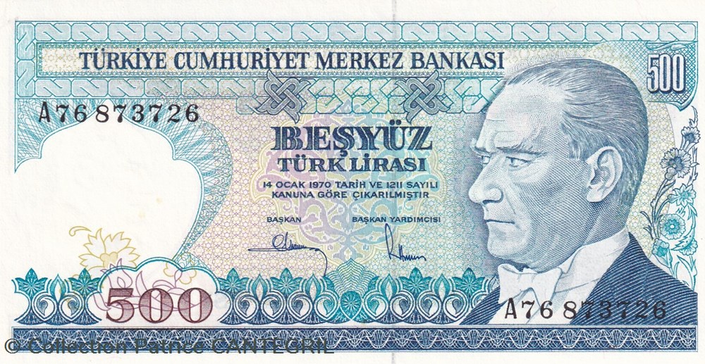 billets asie turquie 500 turk liras turkiye cumhuriyet merkez bankas l 1970 unc pick 195 1