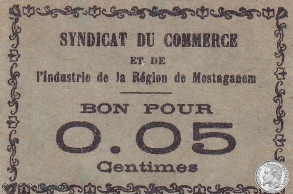 MOSTAGANEM 7 1916 5 Centimes billets afrique algerie mostaganem 7 1916 5 centimes