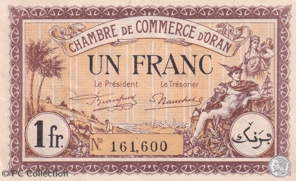 141-33- 18/1/1922 Oran 1 Franc Cdc billets afrique algerie 141 33 18 1 1922 oran 1 franc cdc