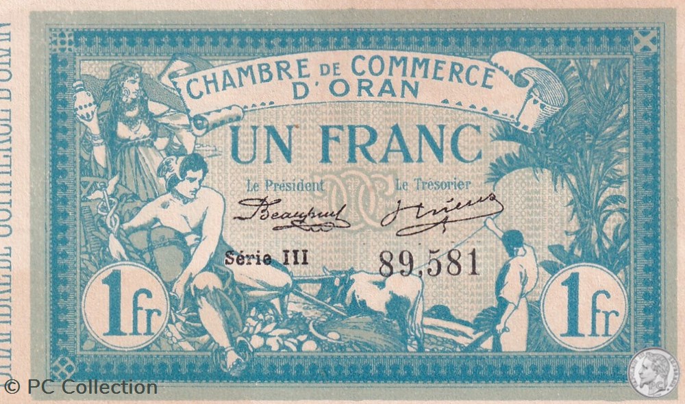 141-8-10/11/1915 Oran 1 Franc Série III Cdc billets afrique algerie 141 8 10 11 1915 oran 1 franc serie iii cdc