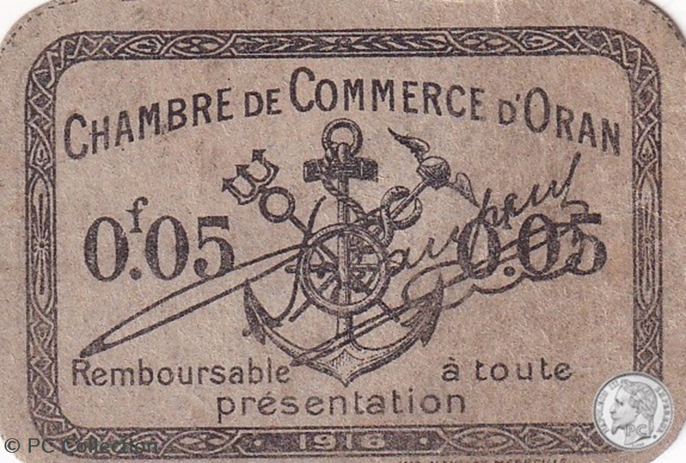 141-48-1916 Oran 5 Cts Cdc billets afrique algerie 141 48 1916 oran 5 cts cdc