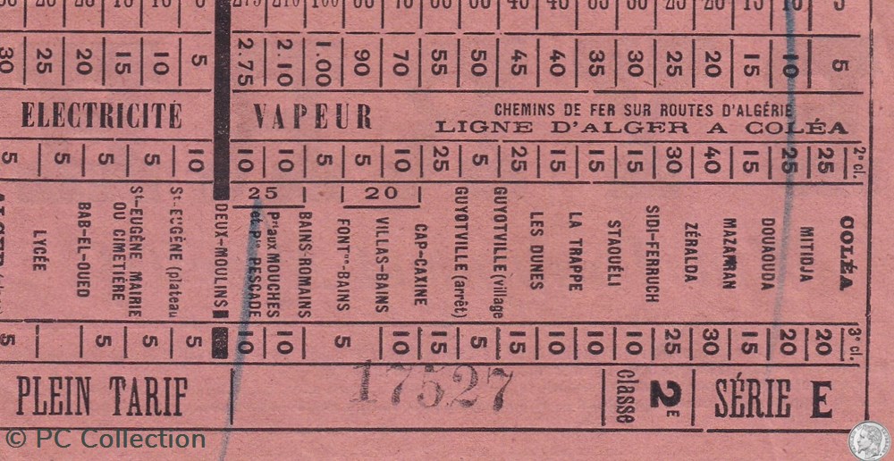 Ticket tramway d'Alger début XXe "Tramways / Chemins de Fer sur routes d'Algérie BYRRH documents anciens titres transport ticket tramway alger debut xxe tramways chemins de fer sur routes algerie byrrh