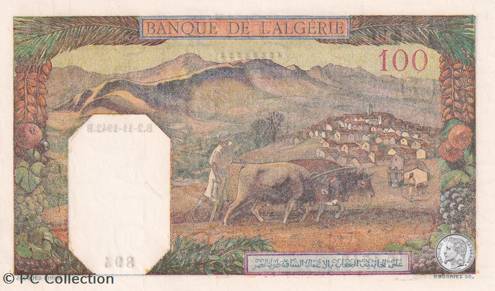 1942 Pick88 894 100 Franc algérien Unc billets afrique 1942 pick88 894 100 franc algerien unc