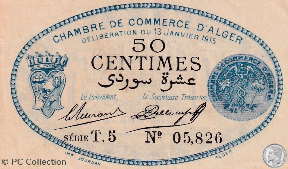 137-8-13/1/1915 Alger 50 cts Cdc. (2) billets afrique algerie 137 8 13 1 1915 alger 50 cts cdc 2