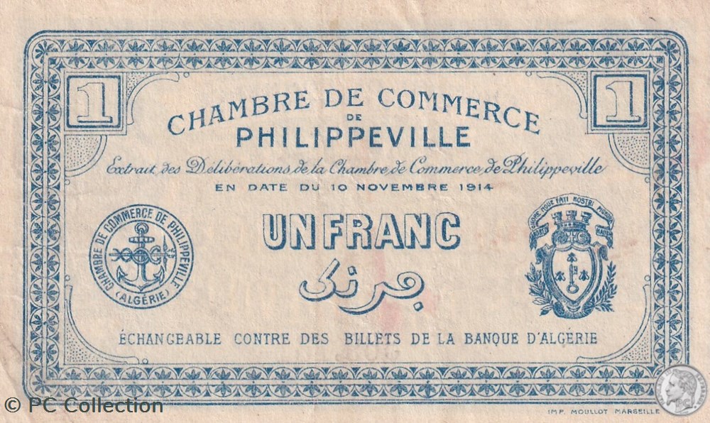 billets afrique algerie 142 6 10 11 1914 philippeville 1 franc cdc