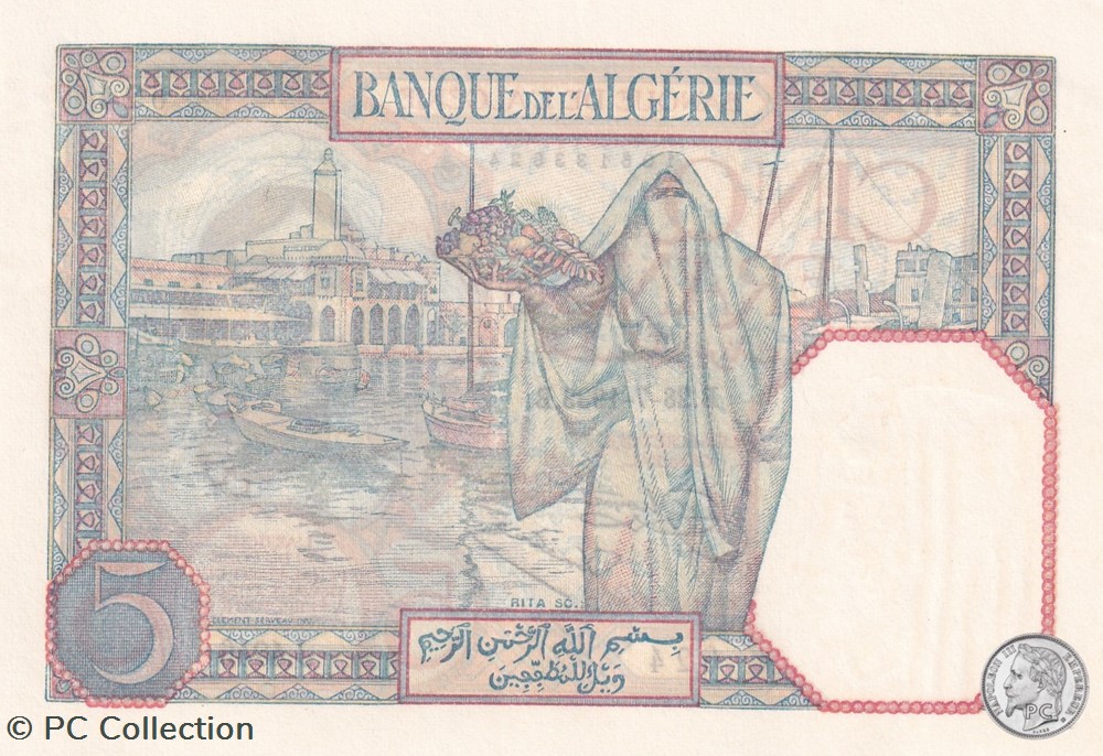 billets afrique 1933 pick77a 624 5 franc algerien unc