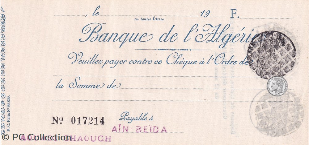 Très rare Chèque Banque Algérie avec filigrane LION billets afrique tres rare cheque banque algerie avec filigrane lion