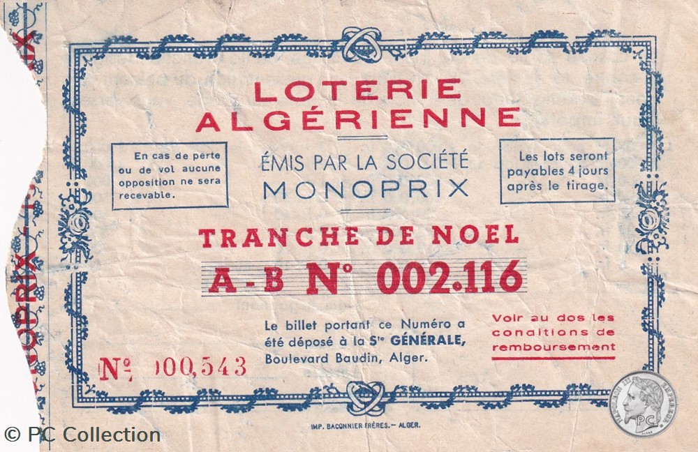 Loterie Algérienne Tranche de Noel sans date billets afrique loterie algerienne tranche de noel sans date