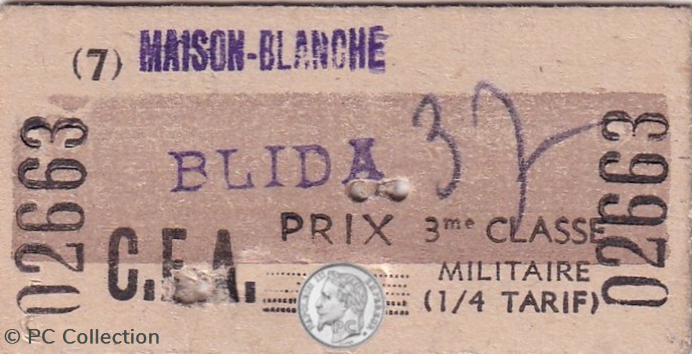 documents anciens titres transport algerie ticket de tramway 3e classe militaires maison blanche blida
