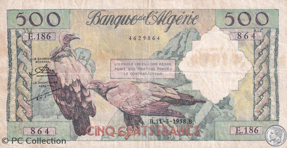 1958 Pick117 500 Francs Banque de l'Algérie TTB billets afrique 1958 pick117 500 francs banque de algerie ttb