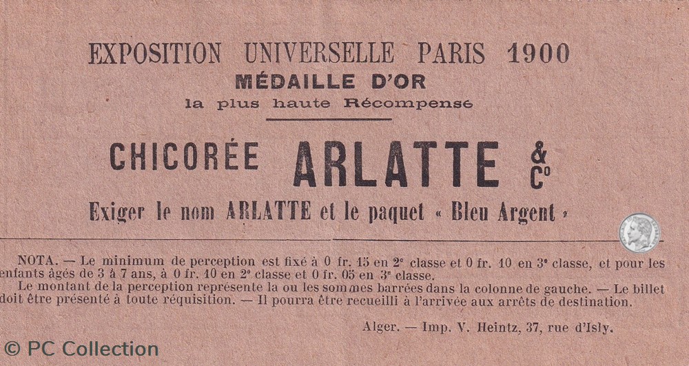 Ticket tramway d'Alger début XXe "Tramways / Chemins de Fer sur routes d'Algérie Arlatte documents anciens titres transport ticket tramway alger debut xxe tramways chemins de fer sur routes algerie arlatte