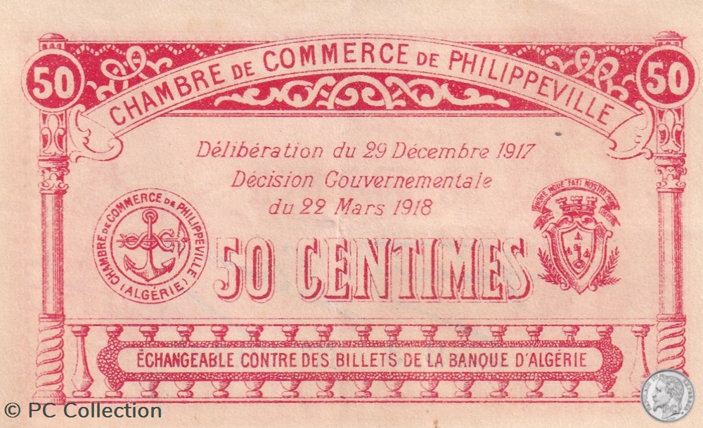 142-8- 29/12/1917 Philippeville 50 Centimes Cdc Série B3 billets afrique algerie 142 8 29 12 1917 philippeville 50 centimes cdc serie b3