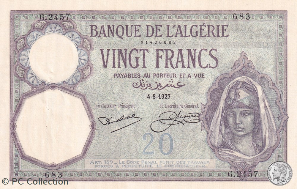 1927 Pick78b 20 Franc algérien 683 SPL billets afrique 1927 pick78b 20 franc algerien 683 spl