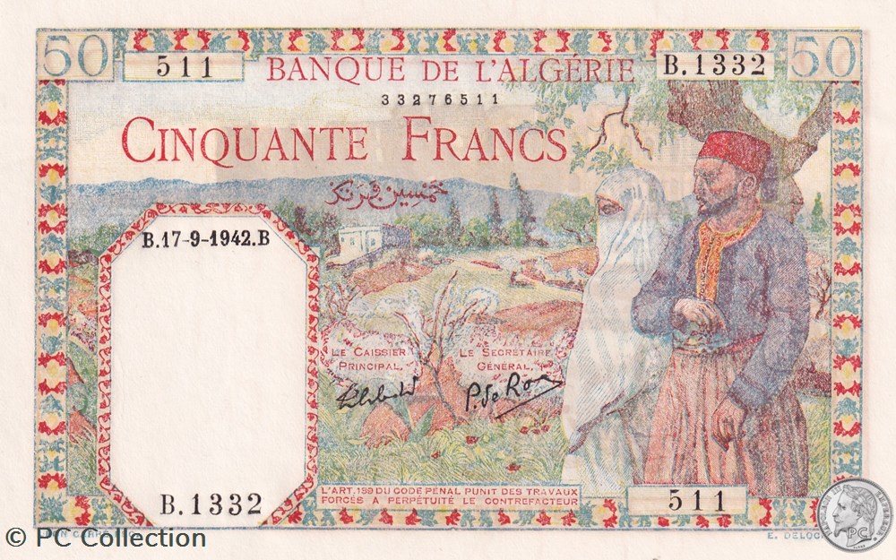 1942 Pick84 50 Franc algérien 511 Unc billets afrique 1942 pick84 50 franc algerien 511 unc