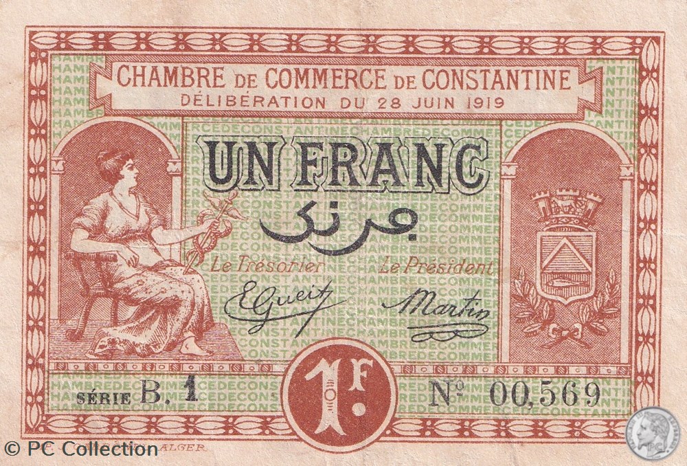 billets afrique algerie 140 20 28 6 1919 constantine 1 franc cdc series b1
