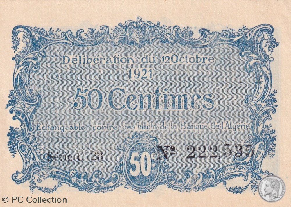 billets afrique algerie 140 33 12 10 1921 constantine 50 centimes cdc series c23