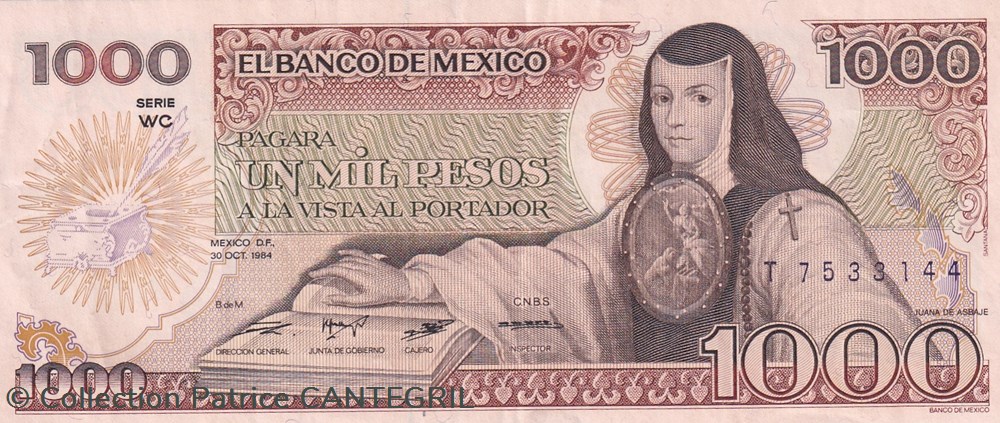 billets amerique du nord mexique 1 000 pesos banco de mexico 30 10 1984 spl pick 81