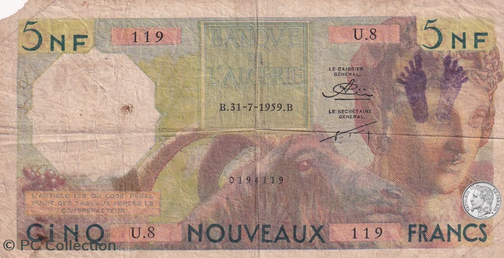 billets afrique 1959 pick118a 119 5 franc algerien tb