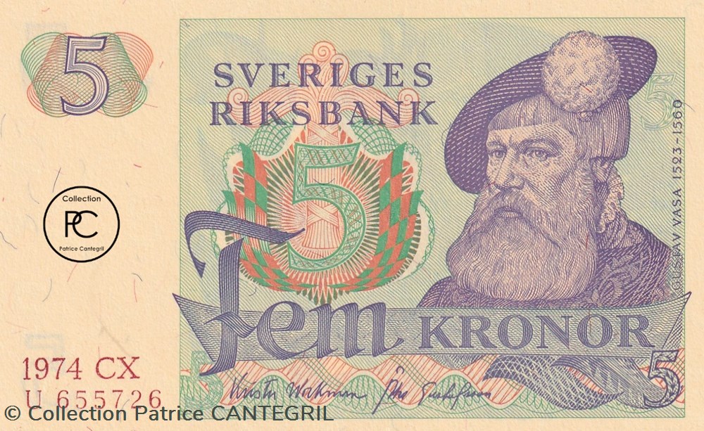 1974 Pick 51c 5 Kronor Sveriges Riksbank Unc billets europe suede 1974 pick 51c 5 kronor sveriges riksbank unc