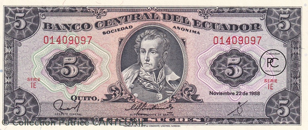 billets amerique du sud equateur 1988 pick113d 5 5 s sucre equatorien unc