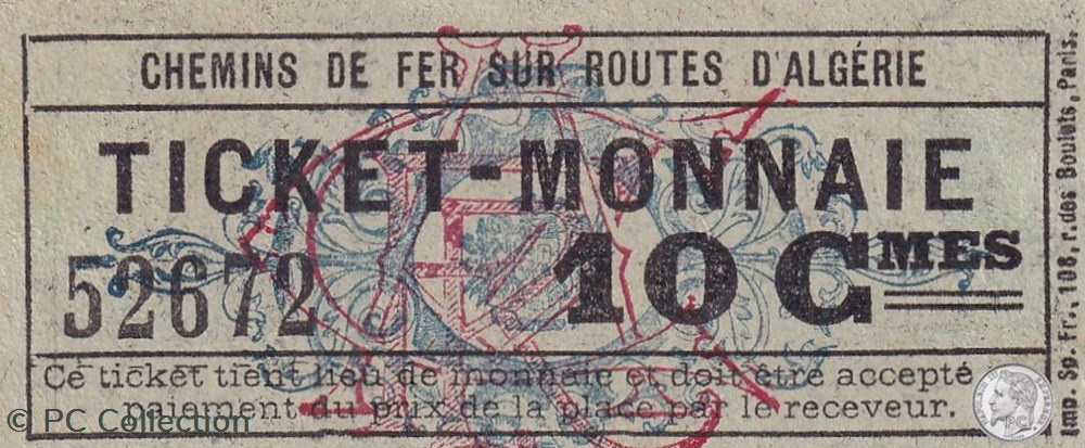 ALGER 15 Ticket Monnaie Chemin de Fer sur Routes D'Algérie 10 Cmes billets afrique alger 15 ticket monnaie chemin de fer sur routes algerie 10 cmes
