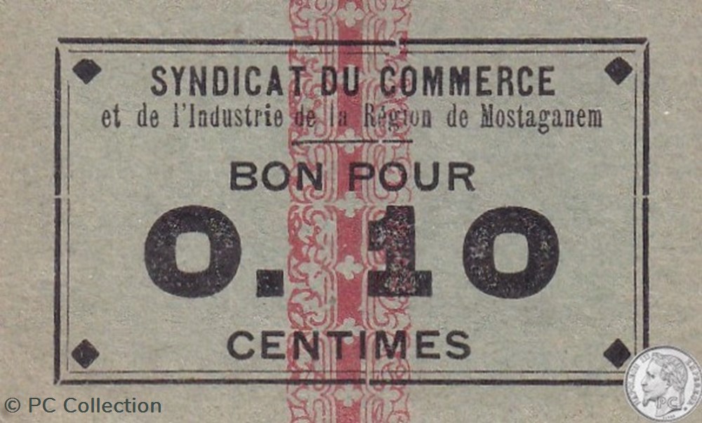 billets afrique algerie mostaganem 5 1916 10 centimes vert 2