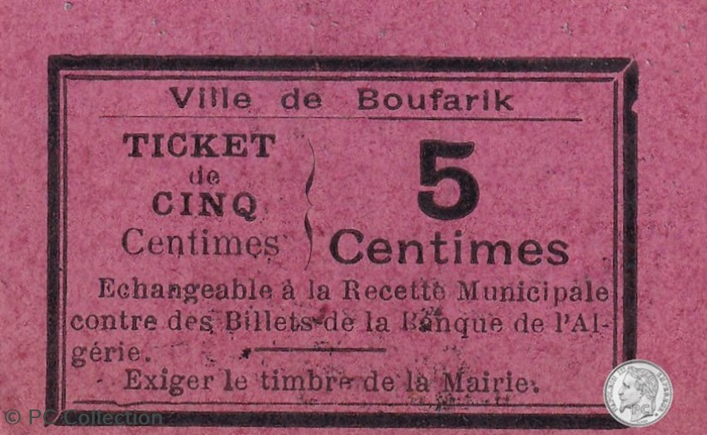 BOUFARIK 4 - 5 centimes -1916 (1) billets afrique algerie boufarik 4 5 centimes 1916 1