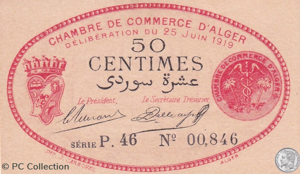137-11-25/6/1919 Alger 50 cts Cdc.(2) billets afrique algerie 137 11 25 6 1919 alger 50 cts cdc 2