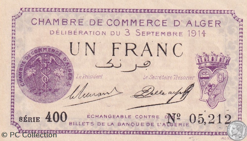 137-1 -3/9/1914 Alger 1 Franc Cdc. (7) billets afrique algerie 137 1 3 9 1914 alger 1 franc cdc 7